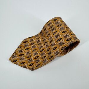 Ermenegildo Zegna 100% Silk Tie‎ Geometric Floral Print Yellow Blue Italy Mens